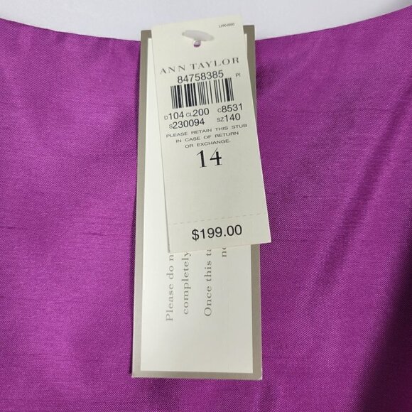 NWT Ann Taylor Women's Celebrations Silk Dupioni Purple Belted Dress Size 14 - Picture 11 of 16